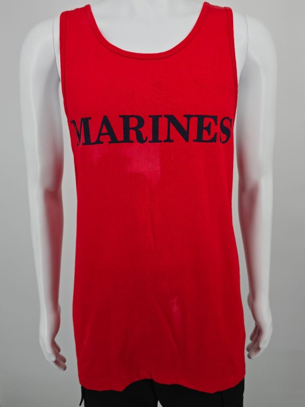 Vintage 1990s Fruit of the Loom Red/Navy "Marines" Tank Top (L/XL) *Flaws